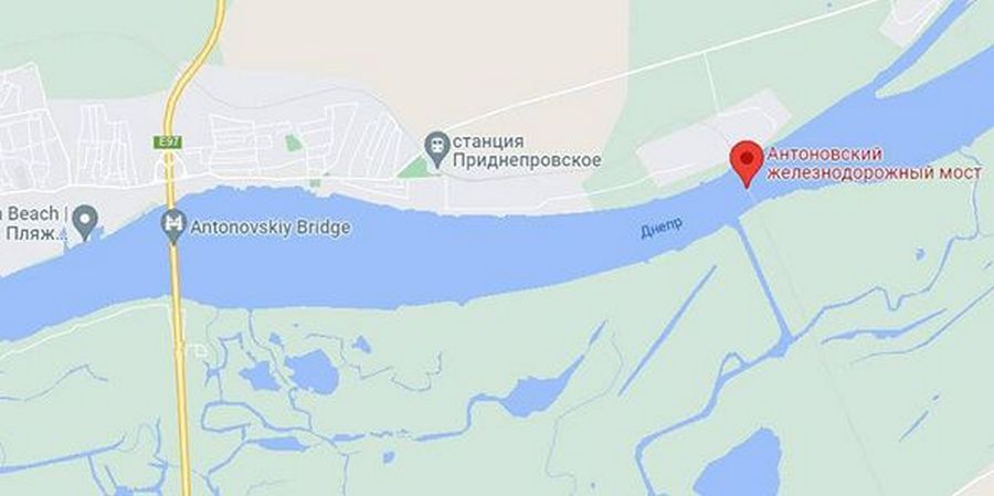 Антонівський залізничний міст біля Херсона теж все (відео)
