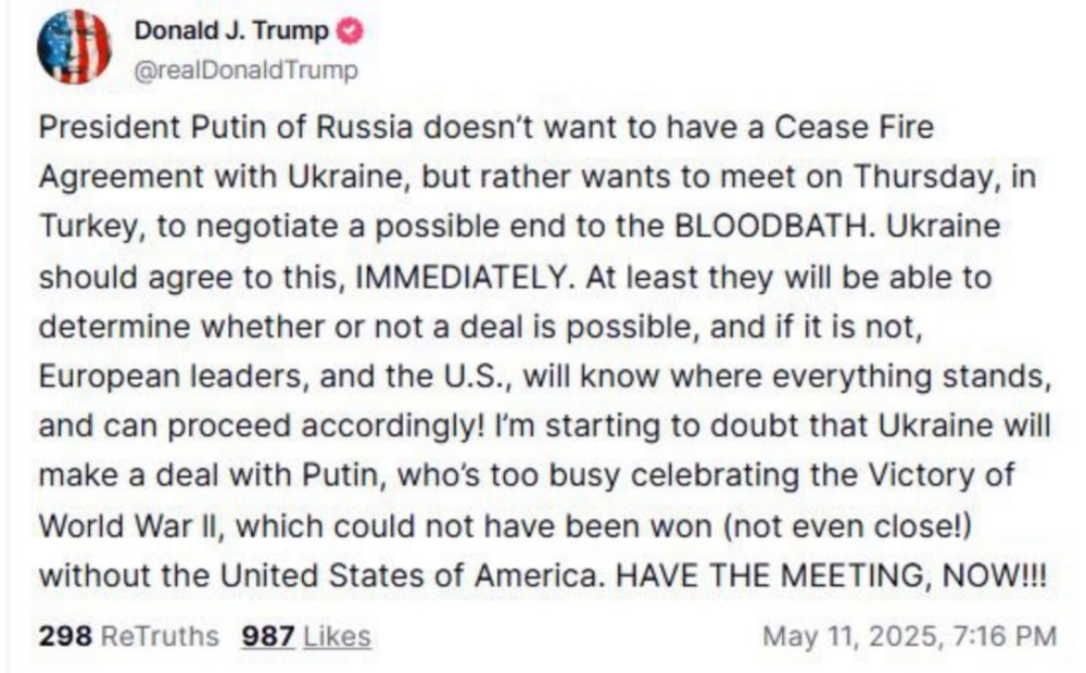 Трамп закликав Україну погодитися на переговори з РФ у Туреччині – подробиці