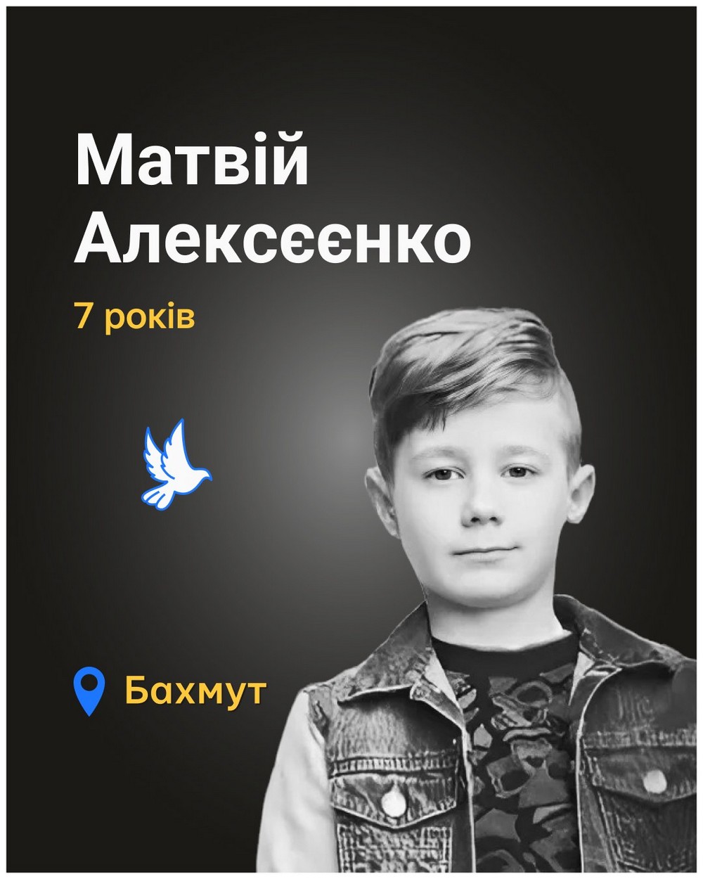 Меморіал: вбиті росією. Матвій Алексєєнко, 7 років, Бахмут, квітень