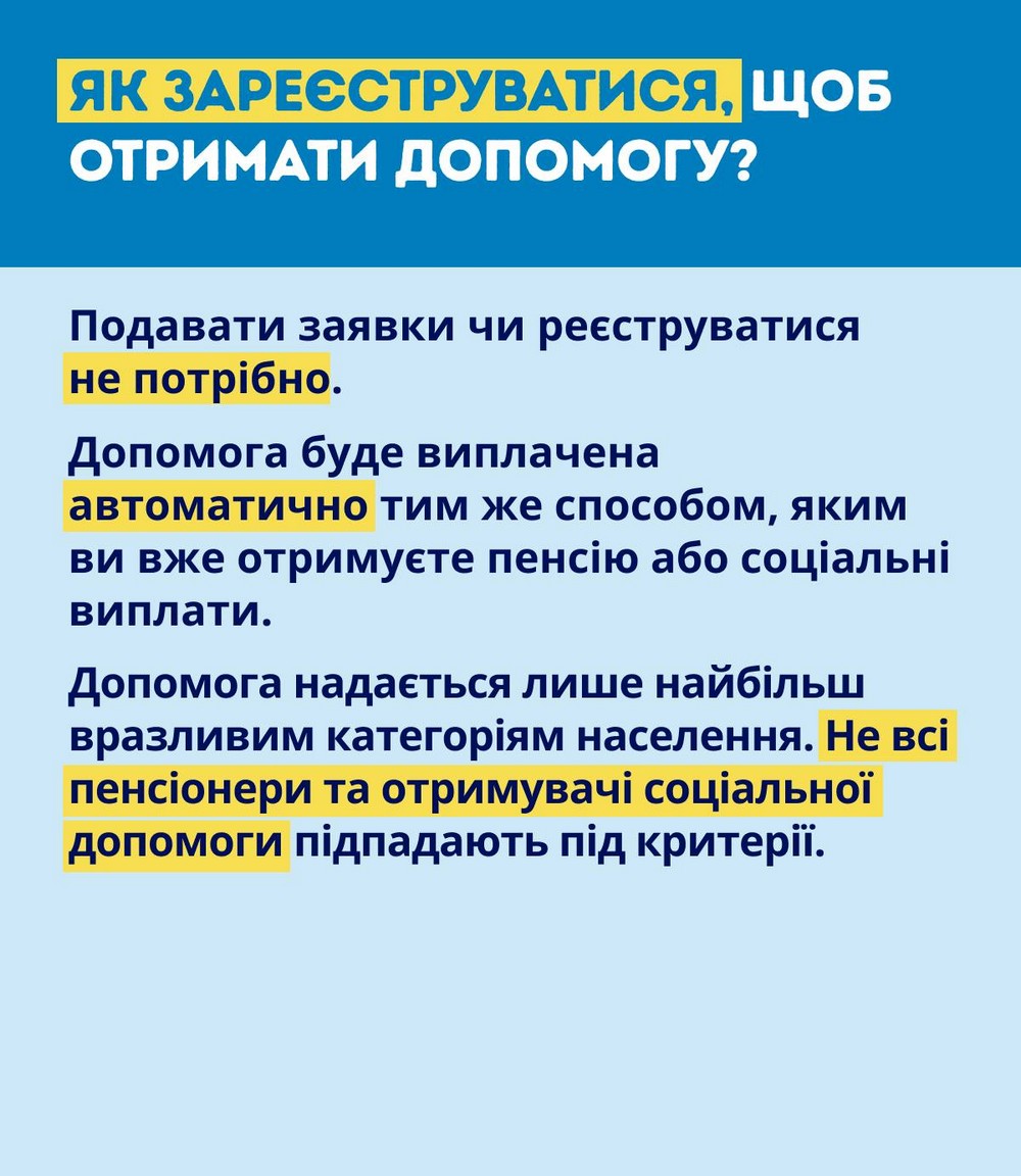 Додаткові виплати для пенсіонерів, осіб без права на пенсію та людей з інвалідністю продовжено