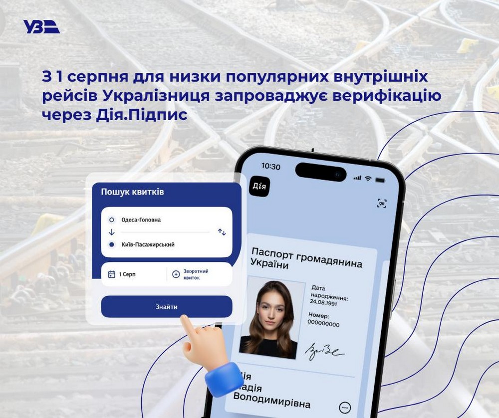 Укрзалізниця вводить верифікацію через Дія.Підпис під час придбання та повернення квитків