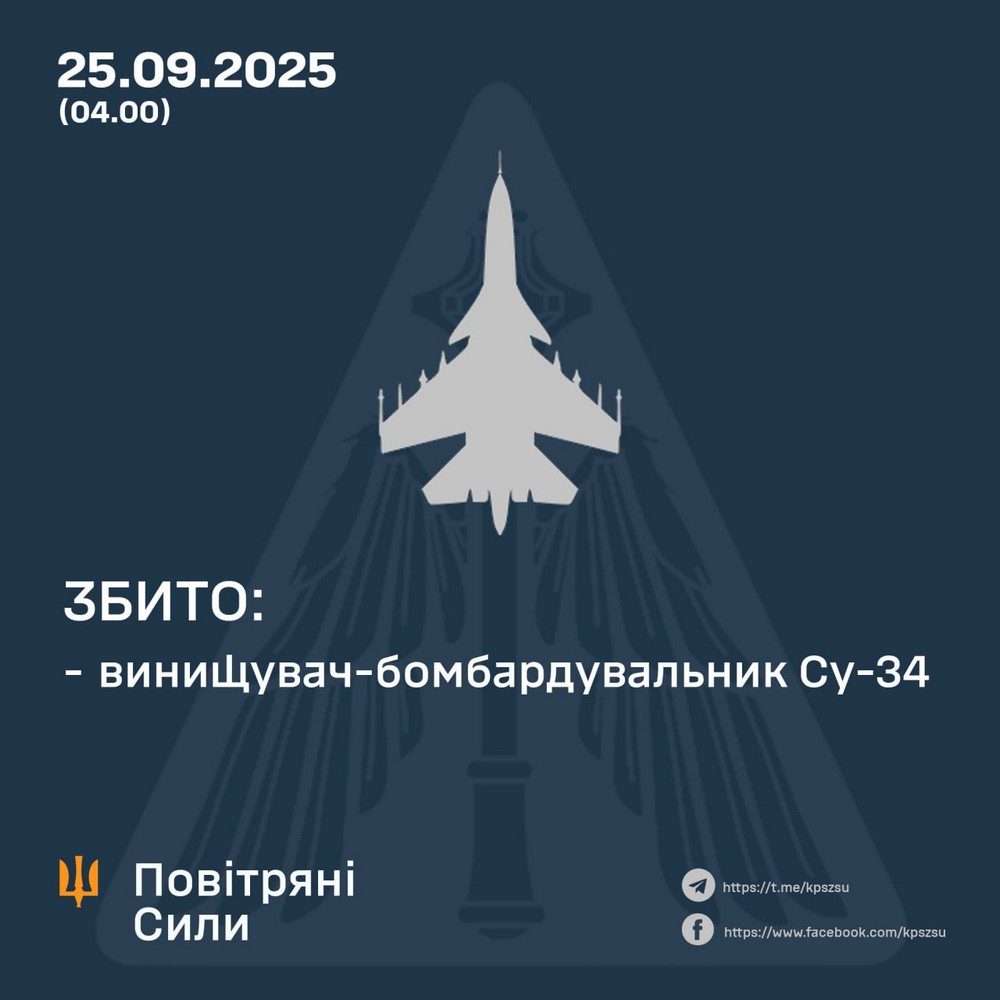 Збито російський СУ-34, який бомбардував Запоріжжя