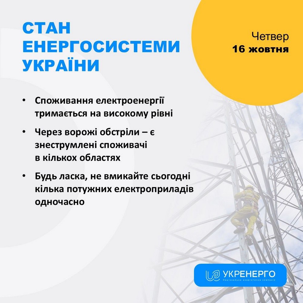 ситуація в енергетиці 16 жовтня