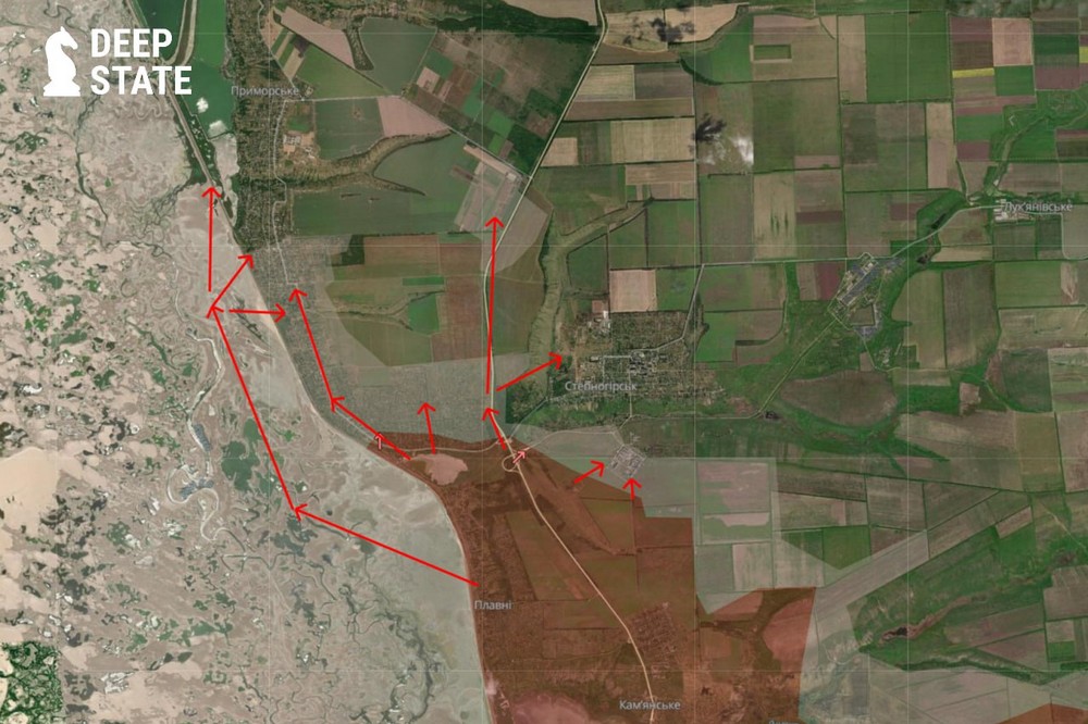По дну Каховського водосховища ворог продовжує наступати на Приморське на Запоріжжі - DeepState 1 По дну Каховського водосховища ворог продовжує наступати на Приморське на Запоріжжі - DeepState