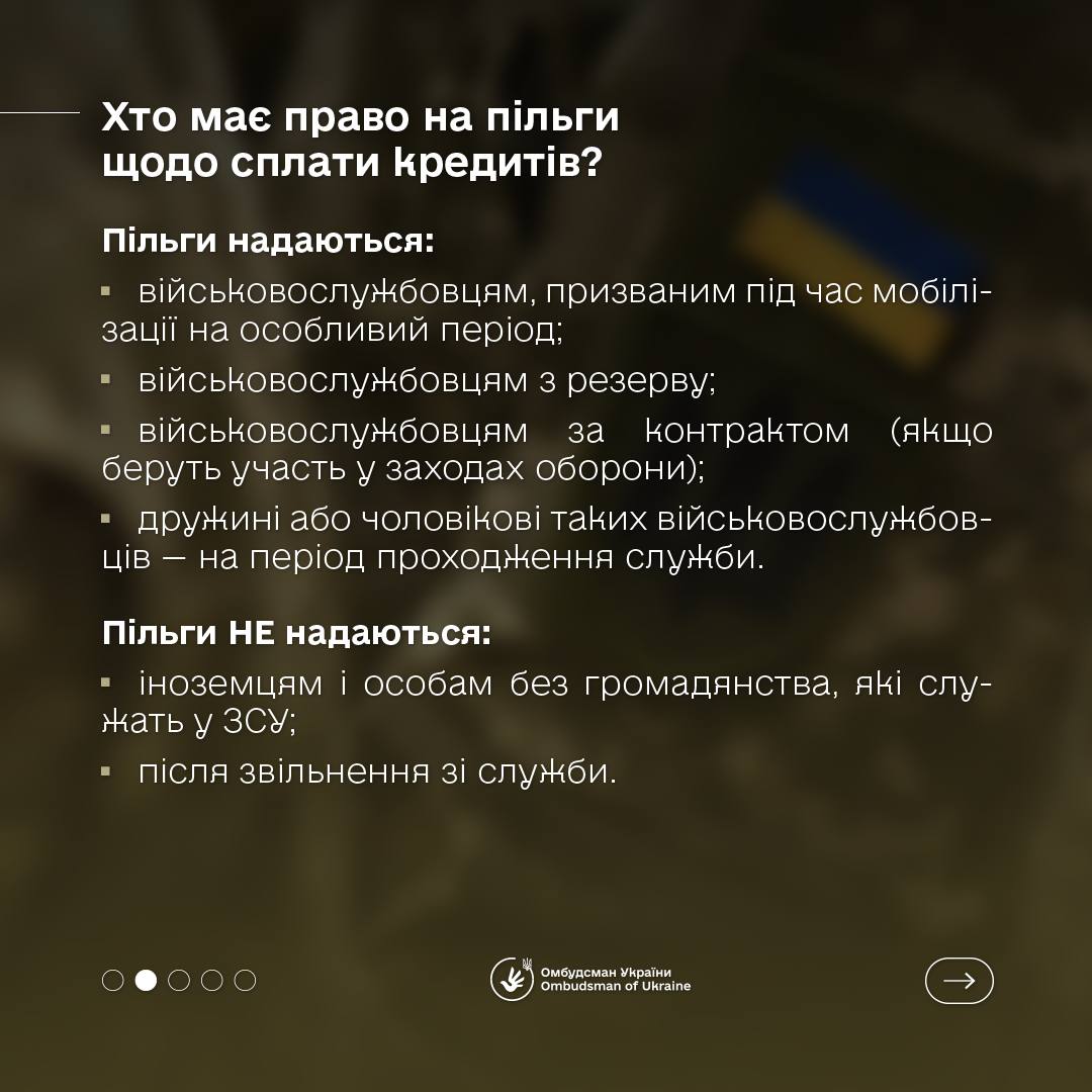 Пільги для військовослужбовців і членів їх родин щодо сплати кредитів