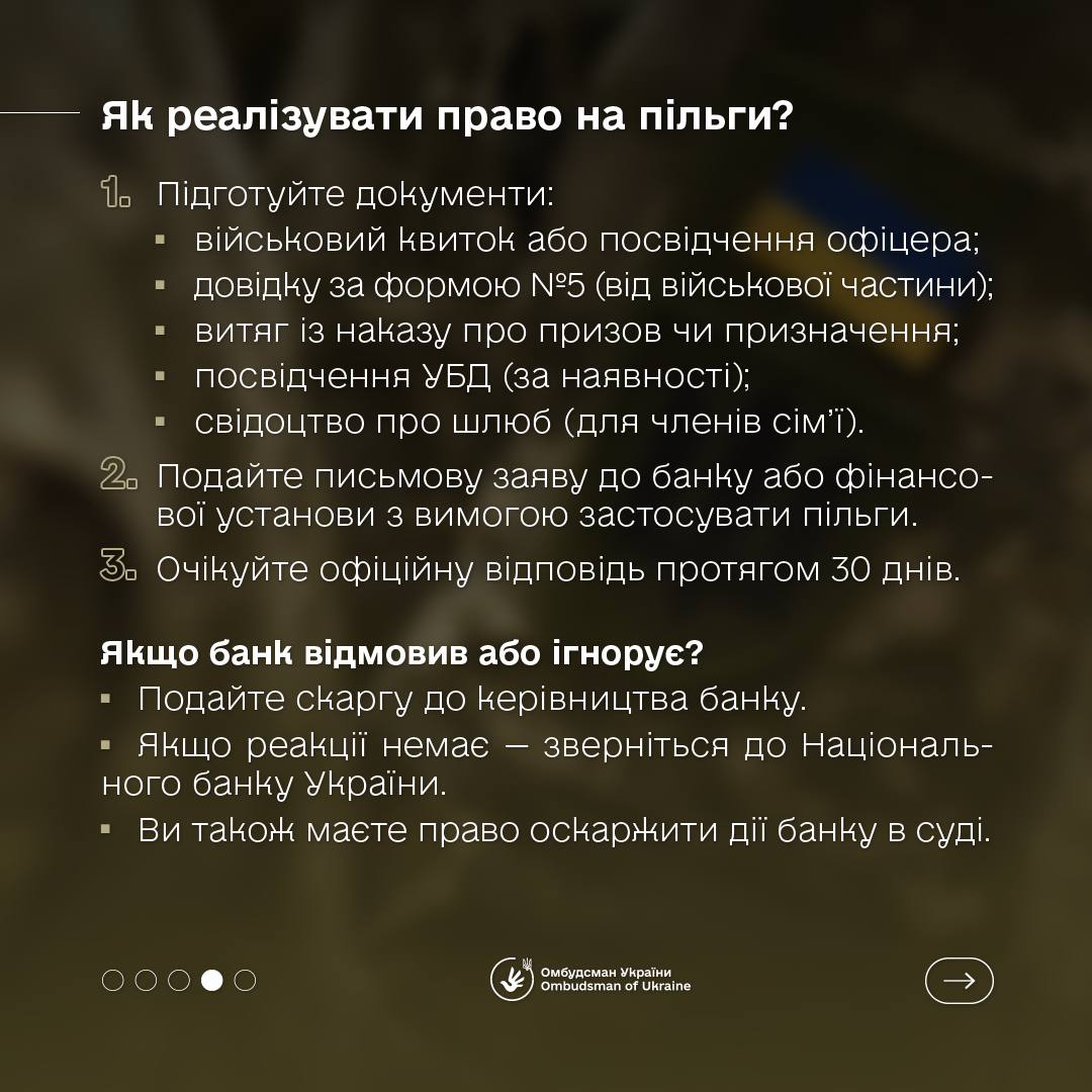 Пільги для військовослужбовців і членів їх родин щодо сплати кредитів