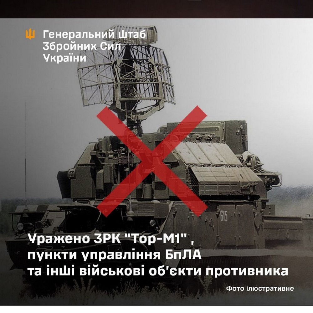 Офіційно! Уражено ЗРК "Тор-М1", пункти управління БпЛА та інші військові об’єкти ворога на ТОТ Запоріжжя, Луганської і Донецької областей, а також у Брянській області РФ Офіційно! Уражено ЗРК "Тор-М1", пункти управління БпЛА та інші військові об’єкти ворога на ТОТ Запоріжжя, Луганської і Донецької областей, а також у Брянській області РФ