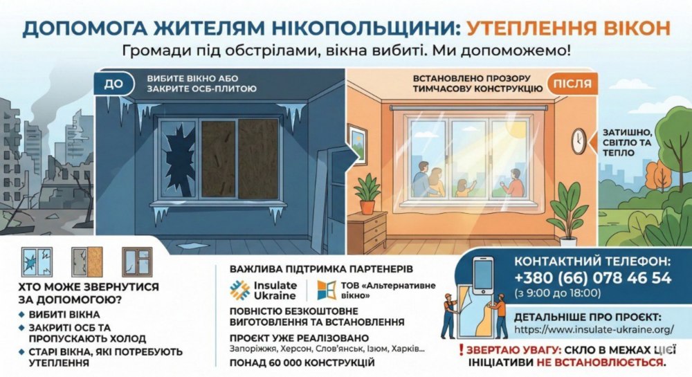 Безкоштовне утеплення вікон у Нікополі