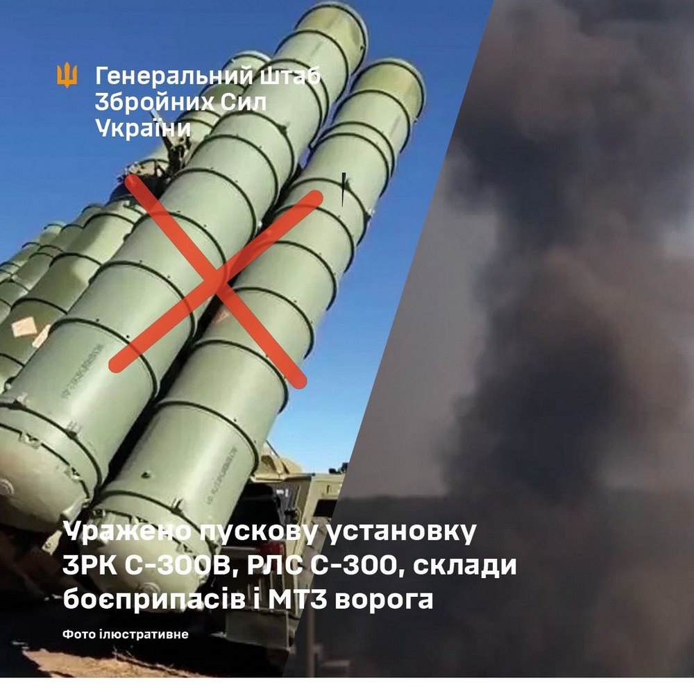 Уражено пускову установку ЗРК С-300В, РЛС С-300, склади боєприпасів і МТЗ ворога на ТОТ Запоріжжя, Луганщини, Донеччини та у Криму