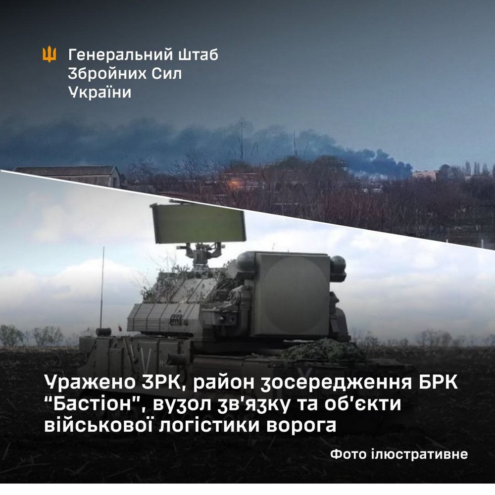 Офіційно! Уражено ЗРК, район зосередження БРК “Бастіон”, вузол зв’язку та інші об’єкти ворога на ТОТ Запоріжжя, Донеччини, Херсонщини, у Криму та у Брянській області РФ