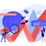 team specialists with magnifier laptop arrow digital marketing ppc campaign customer relationships concept white background 335657 1699