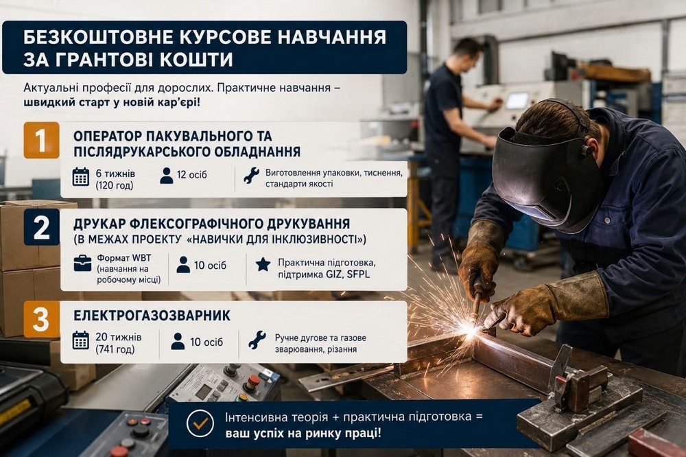 Безкоштовне навчання у Дніпрі для дорослих з перспективою працевлаштування: перелік професій, умови, контакти