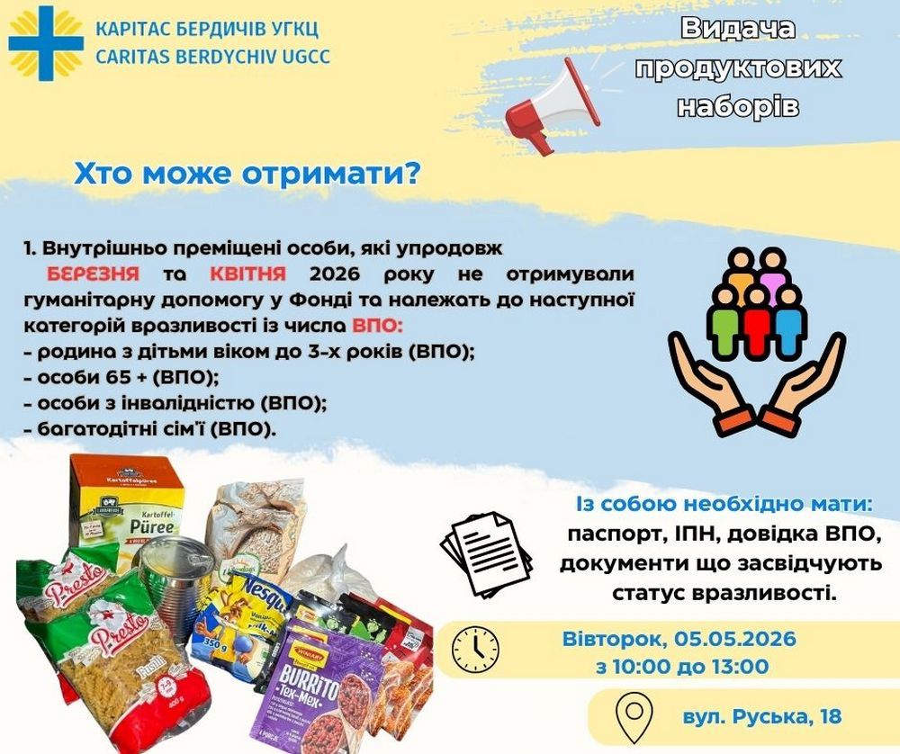 Допомога для ВПО на Житомирщині – завтра видаватимуть продуктові набори
