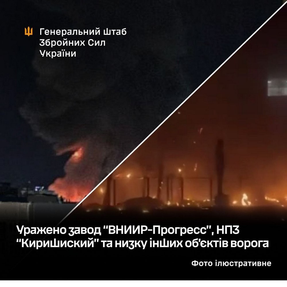 Уражено завод “ВНИИР-Прогресс”, НПЗ “Киришиский” та низку інших об’єктів ворога на ТОТ України та у РФ