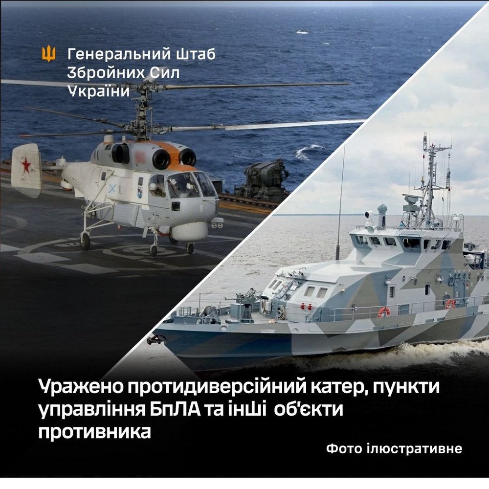 Уражено катер, вертоліт Ка-27, патрульний літак, пункти управління БпЛА та інші об’єкти противника
