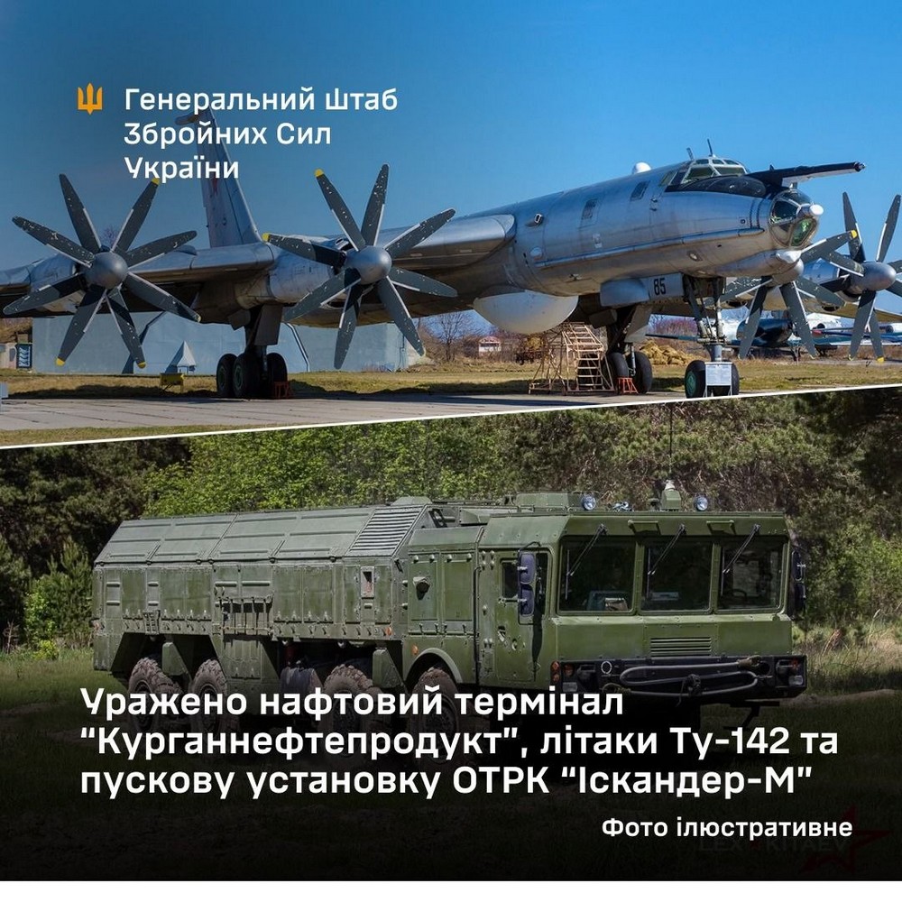 Офіційно! Генштаб підтвердив ураження “Курганнефтепродукт”, літаків Ту-142 та пускової установки ОТРК “Іскандер-М”