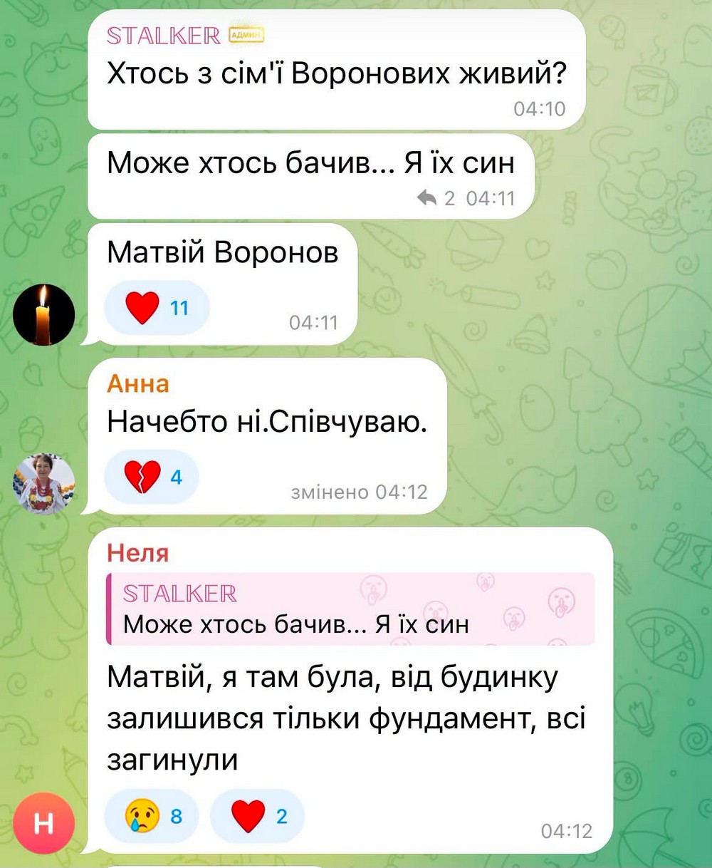 «Скажіть, хтось із сім’ї Воронових живий?» «Скажіть, хтось із сім’ї Воронових живий?»