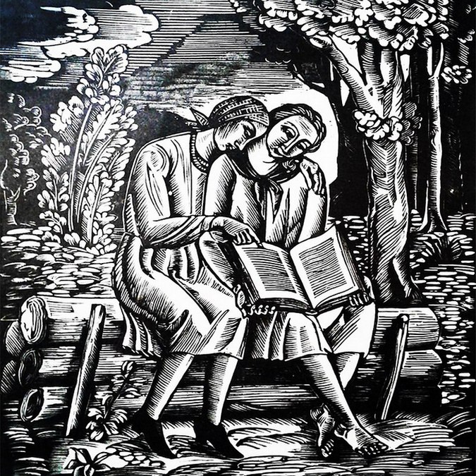 Дівчата з книжкою. Папір, дереворит. 1927 Дівчата з книжкою. Папір, дереворит. 1927