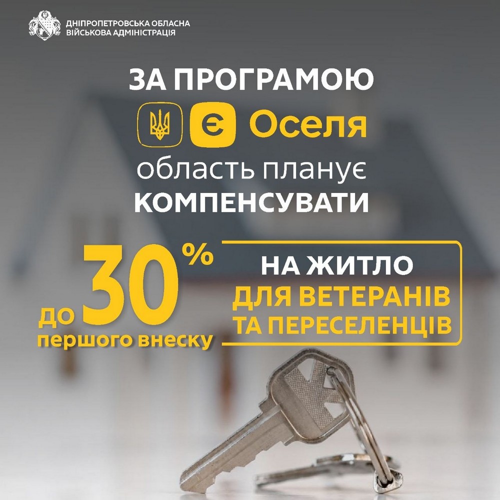 Допомога ветеранам і ВПО на Дніпропетровщині: планують компенсувати до 30% першого кредитного внеску за житло
