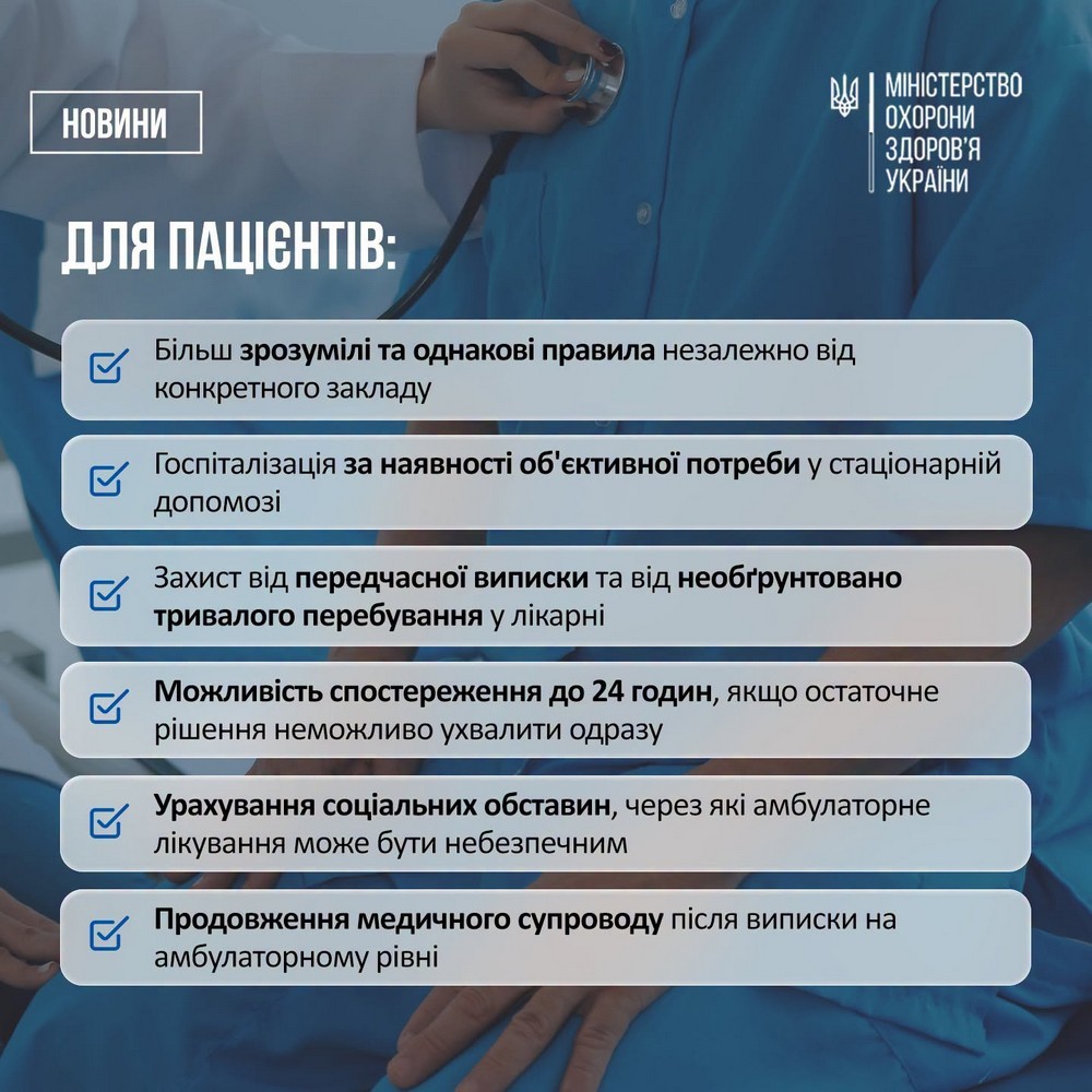 В Україні тепер можлива госпіталізація за соціальними показаннями: затверджено новий стандарт