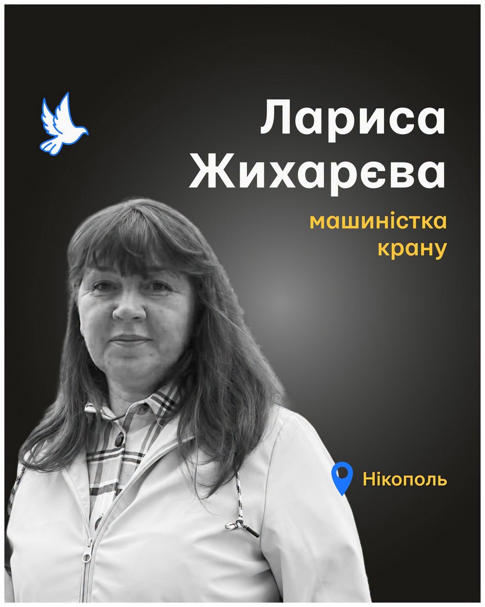 Меморіал: вбиті росією. Лариса Жихарєва, 58 років, Нікополь, серпень Меморіал: вбиті росією. Лариса Жихарєва, 58 років, Нікополь, серпень