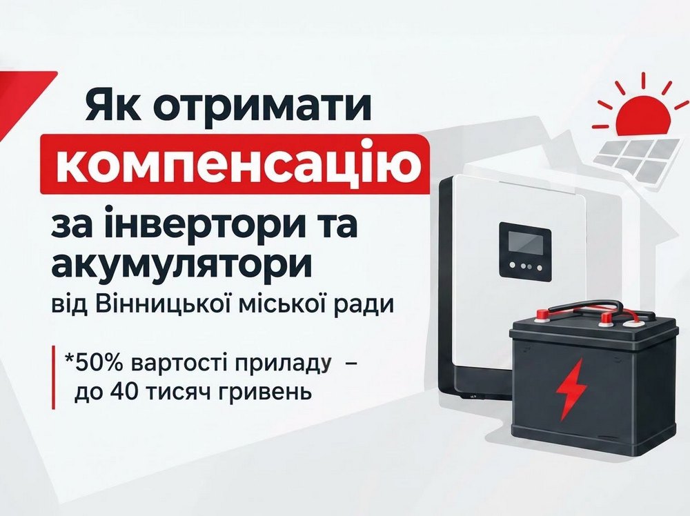 Компенсація за інвертор або акумулятор до 40 000 грн на Вінниччині – хто і як може отримати